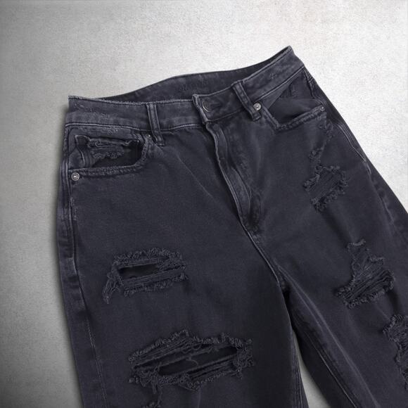 American Eagle Mom Jeans Women's 6 Black Distressed Destroyed Comfort Denim - Picture 9 of 12